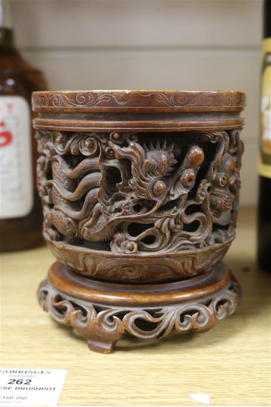 A Chinese carved soapstone brushpot 5in.